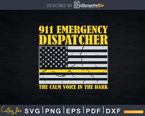 911 Dispatcher Thin Gold Line Flag Svg T Shirt Design Silhouettefile