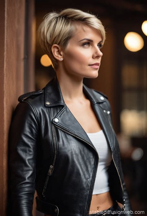 Blonde Pixie With Leather Biker Outfit Stable Diffusion Online