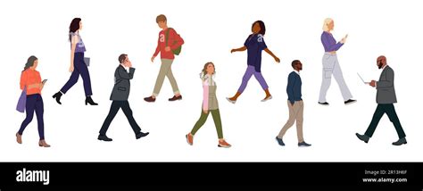 Set Of Various Business People Walking Side View Stock Vector Image
