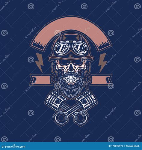 Skull In Helmet With Crossed Pistons Stock Vector Illustration Of