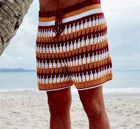 Mens Shorts Crochet Pattern Beach Shorts Striped Pattern Etsy