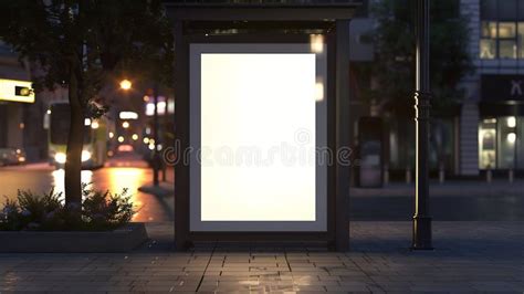 Generative Ai Mock Up Of Blank Bus Stop Vertical Advertising Light Box