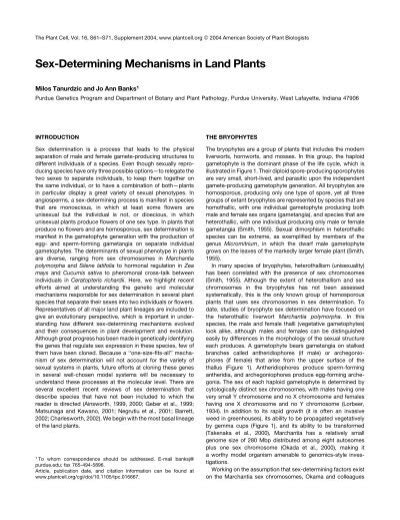 Sex Determining Mechanisms In Land Plants Barley World