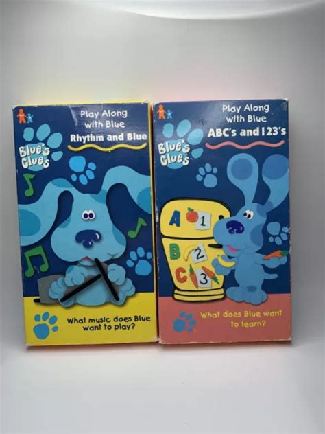 BLUE'S CLUES VHS LOT of 2 - Play Along w/ Blue Rhythm & ABC's & 123's ...