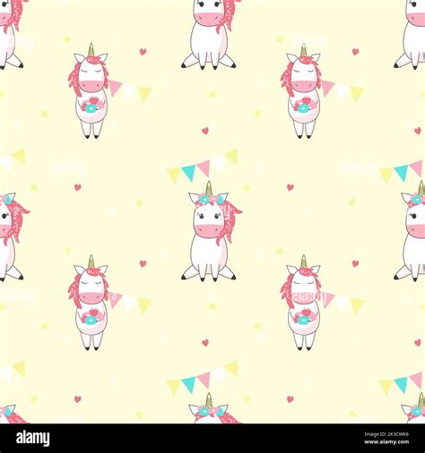 Magic Unicorn Seamless Pattern Vector Hand Drawn Unicorns With Hearts