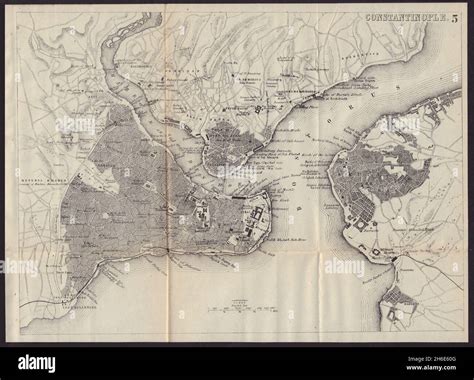 CONSTANTINOPLE ISTANBUL Antique Town Plan City Map Turkey BRADSHAW