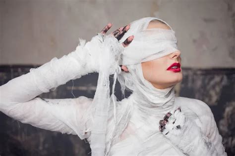 Mummy Girl Blindfolded Portrait Of A Young Beautiful Woman In Bandages