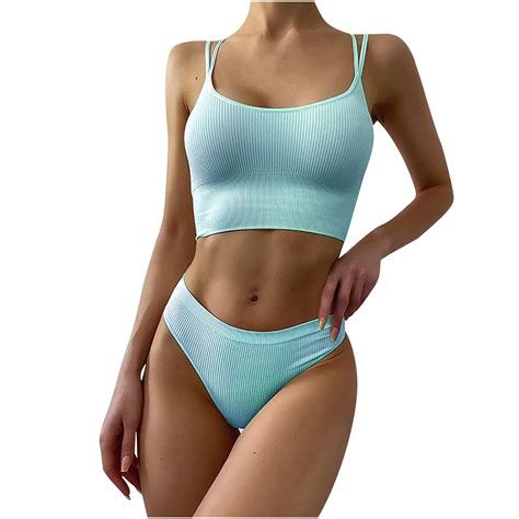 Lyxssbyx Bikini Sets For Women Two Piece Women Sexy Pure Color Thread Fabric Sling Bikini Push