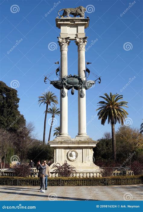 Christopher Columbus Monument At The Murillo Gardens Seville Spain