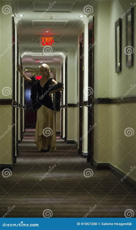 Blonde Woman In Hotel Hallway Stock Photo Image Of Beauty Building 81067208