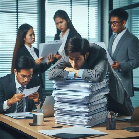 Office Worker Drowning in Paperwork | Premium AI-generated image