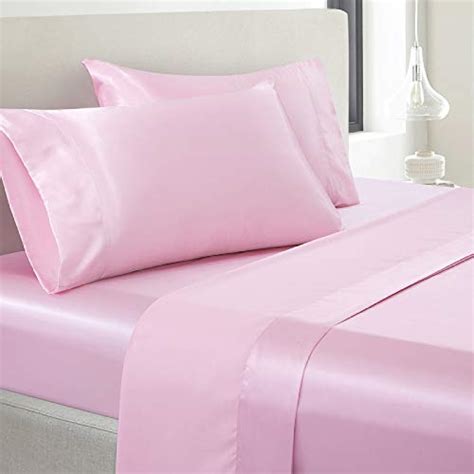 Vonty Satin Sheets Queen Size Silky Soft Satin Bed Sheets Pink Satin