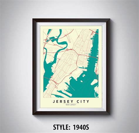 Map Of Jersey City Nj Jersey City Map Jersey City Poster Etsy