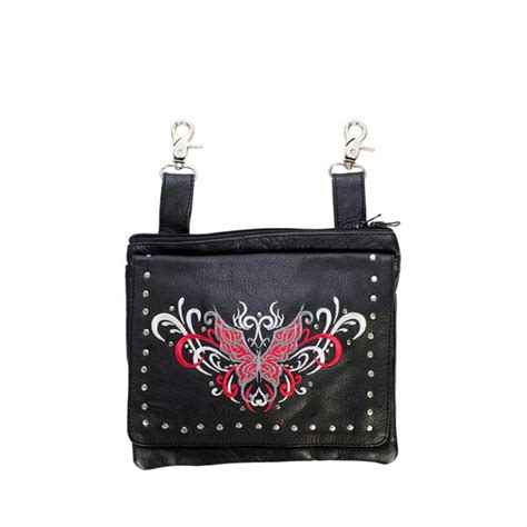 Naked Cowhide Leather Studded Red White Butterfly Belt Bag W Gun Pocket BNBAG EBL RED