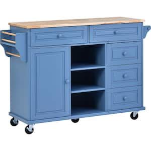 Blue Rubber Wood Top In W Kitchen Island On Wheels With