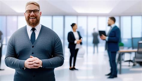 premium photo plussize manager man  business shirt  room business