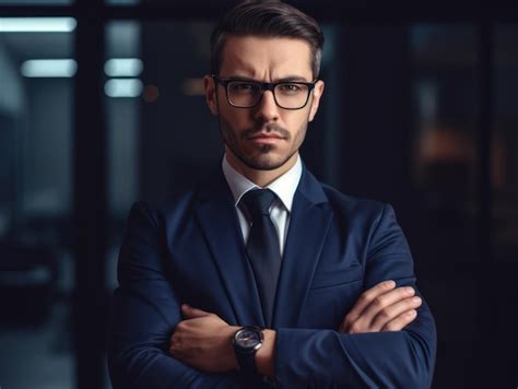 Premium Ai Image A Man In A Suit Stands With His Arms Crossed In