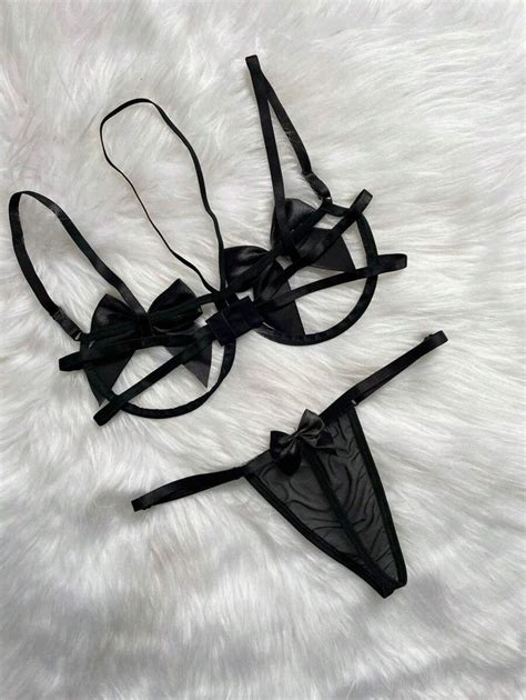Conjunto De Lingerie Sensual Suti Aro La O Calcinha Fio Dental De Tule Transparente Shein Brasil