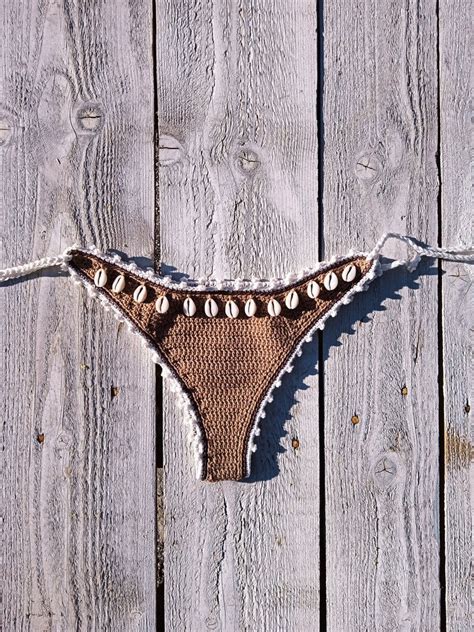 Crochet Bikini Set High Hip In Tan Bronze With Lace Edgings Etsy