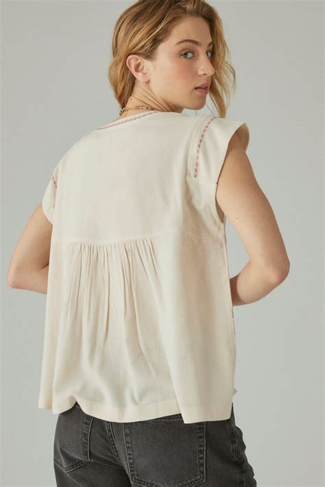 Geo Embroidered Blouse Lucky Brand