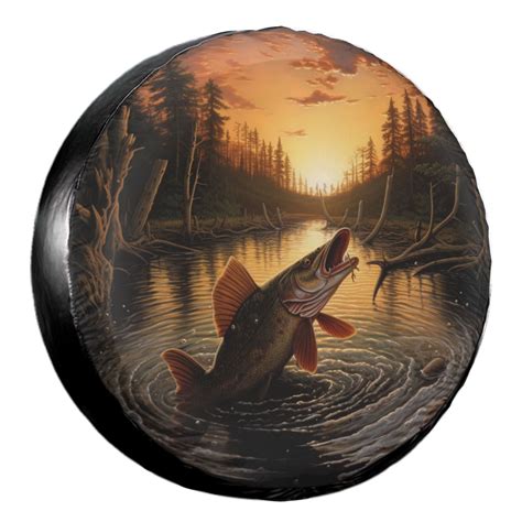 KAKALAD Sunrise Forests Fish Jumping 01 Spare Tire Cover Weatherproof Universal Accessories 14 ...