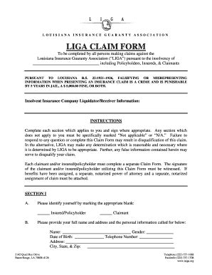 Fillable Online Laiga LIGA Claim Form On LIGA Letterhead Laigaorg Fax