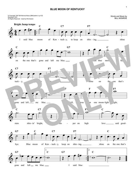 Elvis Presley Blue Moon Of Kentucky Sheet Music And Printable PDF