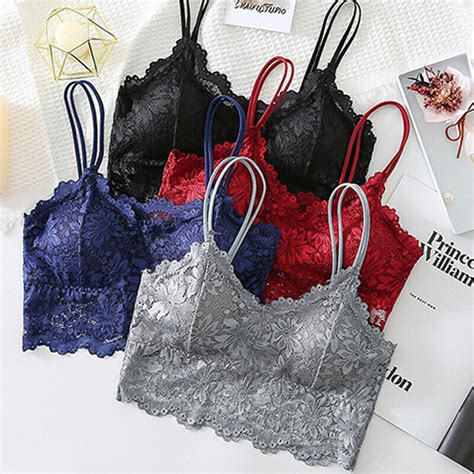 Sexy Lace V Neck Womens Padded Lingerie Crochet Bralette Bra Crop Top Cami Tank Ebay