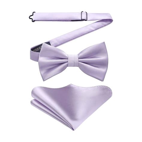 Solid Pre Tied Bow Tie And Pocket Square 01 Lavender Hisdern