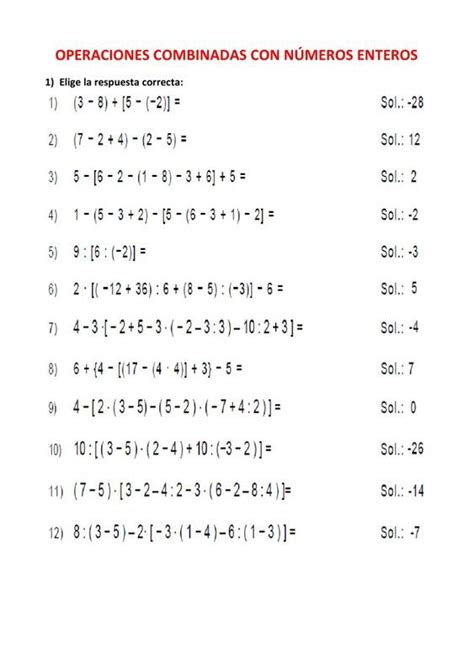 Ejercicio Interactivo De Operaciones Combinadas Con Enteros