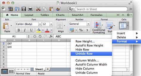 Ms Excel 2011 For Mac Unhide Row 1