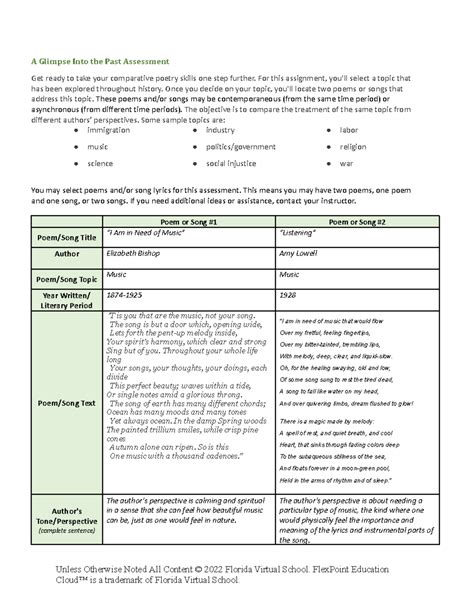 05.03 Comparative Poetry Assessment: A Glimpse Into the Past - Studocu