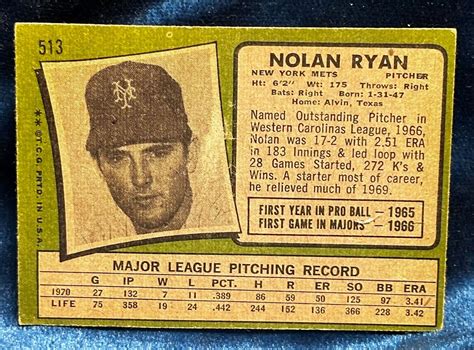 1971 Topps 513 Nolan Ryan New York Mets VG VGEX EBay