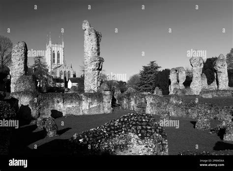 The ruins of Bury St Edmunds Abbey, Abbey gardens, Bury St Edmunds City, Suffolk, England Stock ...