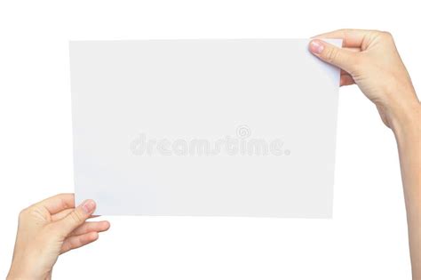 Women S Hands Holding A Blank Sheet Of Paper Stock Image Image Of