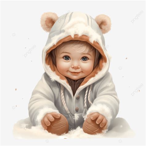 Snowy Exploration Adorable Baby Cartoon Wrapped In Warmth Baby Clipart