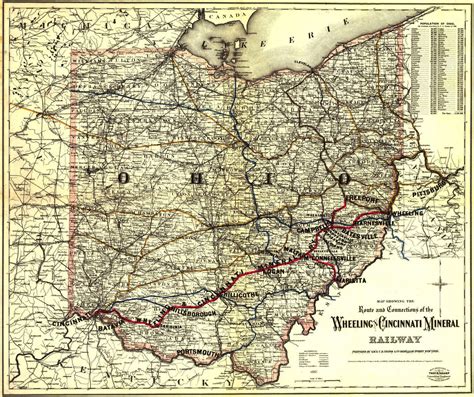 Historic Railroad Map Of Ohio 1882 Wheeling And Cincinnati Mineral