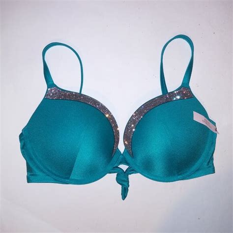 Victoria S Secret Swim Victoria Secret Swim Bikini Top Push Up Teal Shine Trim Bling Shimmer