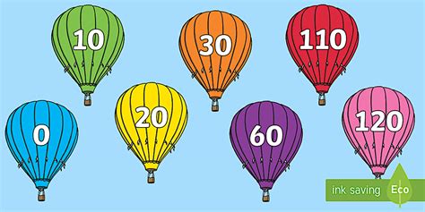 Counting In 10s Display Posters Plain Hot Air Balloons