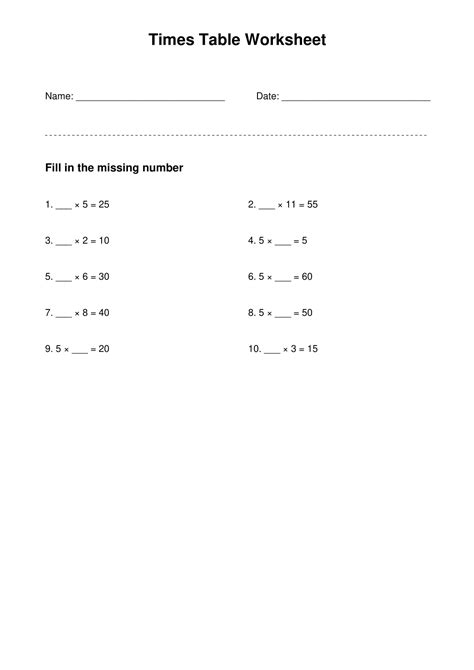 Schede Della Tabellina Del 5