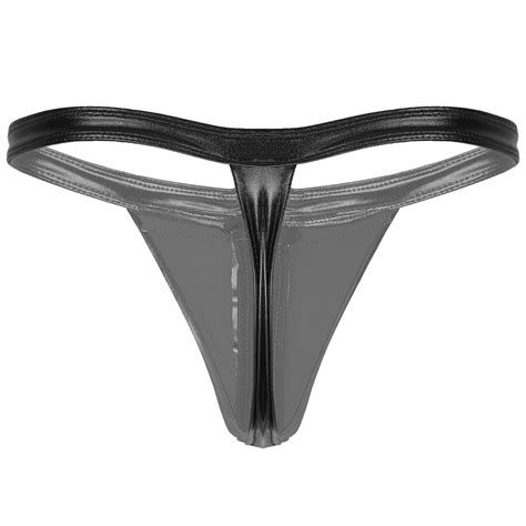 Mens Shiny Metallic Bikini Briefs Zip Front Bulge Pouch Thong G String Underwear EBay