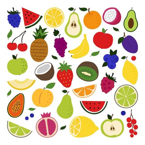 Conjunto De Frutas Y Bayas Dibujadas A Mano Doodle Vector Premium