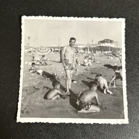 Shirtless Beefcake Swimsuit Muscles Abs S Gay Int B W Vintage Photo Su