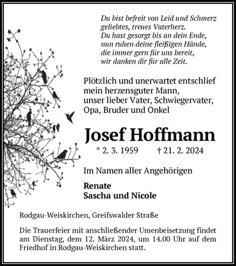 Traueranzeigen Von Josef Hoffmann Trauer Op Online De