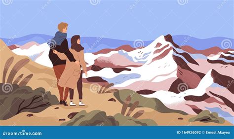 Ilustra O Do Vetor Plano Do Descanso Das Montanhas Casal Apaixonado