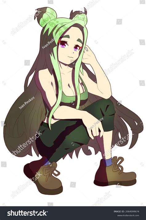 Cute Anime Girl Green Hair Big Stock Illustration 2064099674 | Shutterstock