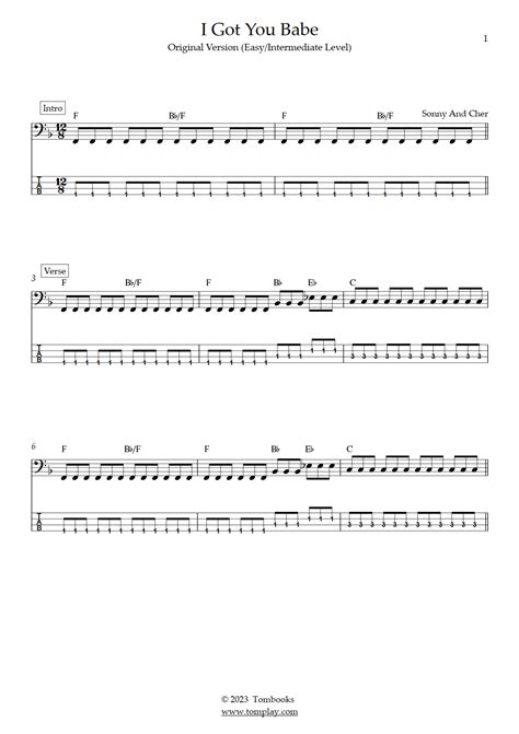 I Got You Babe Original Version Easy Intermediate Level Sonny Cher Bass Tabs
