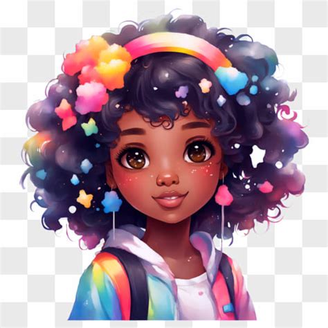 Download Kawaii Illustration Of Young Black Girl With Colorful Hair
