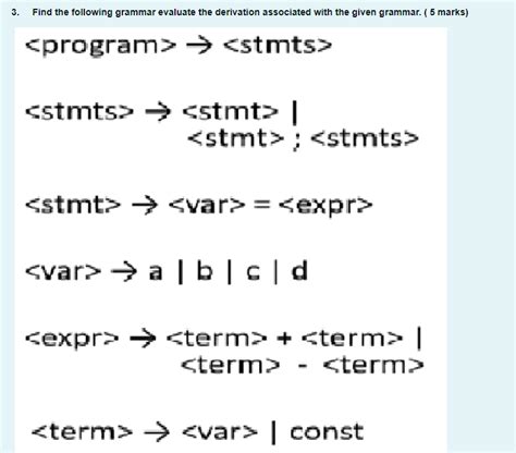 Solved 3 Find The Following Grammar Evaluate The Derivation Chegg