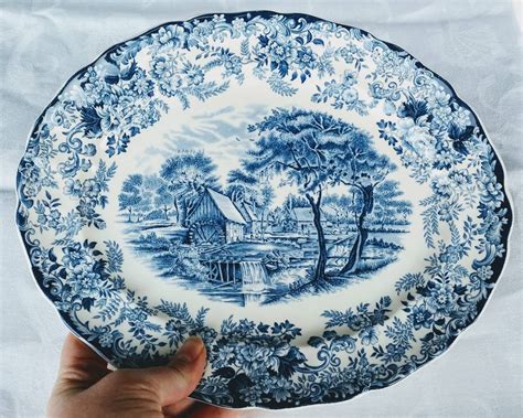 Rare Vintage Millstream Oval Serving Platter Inch Blue Etsy